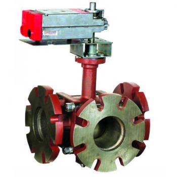 Honeywell VBF3J31S0D Control Ball Valve with Flanged Connection 3-Way 4" 327Cv ANSI Construction Stainless Steel No Enclosure Spring Return Actuator Floating/Modulating